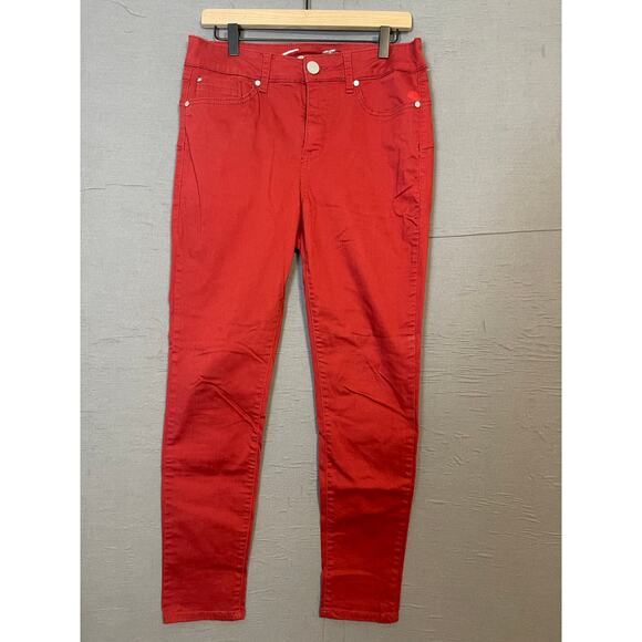 Seven7 Women's Orange Dark Wash High Rise Skinny Jeans  Sz 8 - Picture 1 of 9